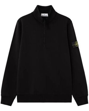 Stone Island 6100070 Organic-Cotton Fleece Regular-Fit Half-Zip Sweatshirt - Black