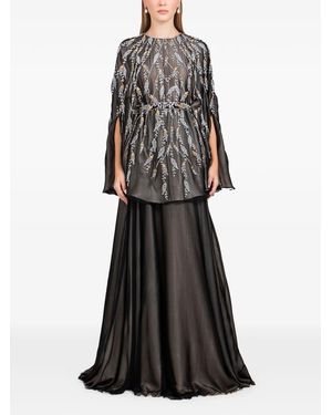 Dina Melwani Embroidered-Details Maxi Dress - Black