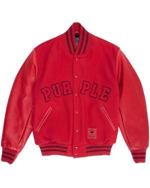 Purple Brand Logo-Appliqué Varsity Bomber Jacket - Red
