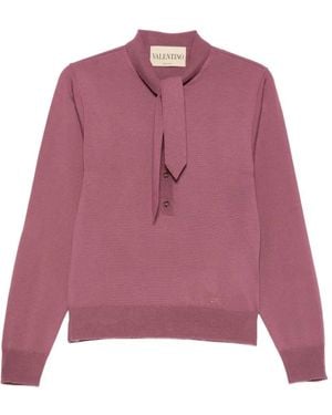 Valentino Garavani Tie-Neck Button-Up Polo Shirt - Purple