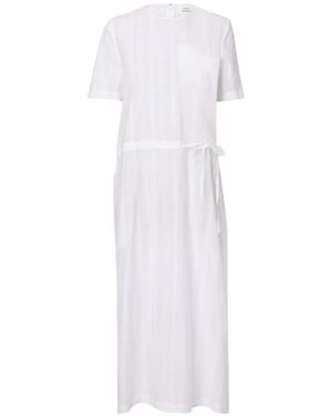 Loulou de Saison Gestreiftes Renata Midikleid Mit Geraffter Taille - Weiß