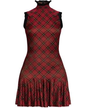 McQueen Ruffled Tartan Mini Dress - Red