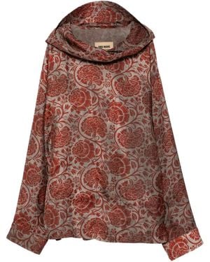 Uma Wang Hooded Floral Print Top - Brown