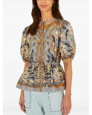 FARM Rio Stained Glass Floral-Print Puff-Sleeve Blouse - Blue