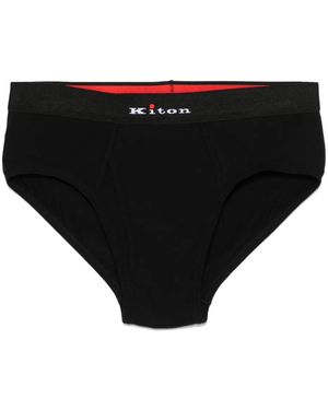 Kiton Logo-Waistband Briefs - Black
