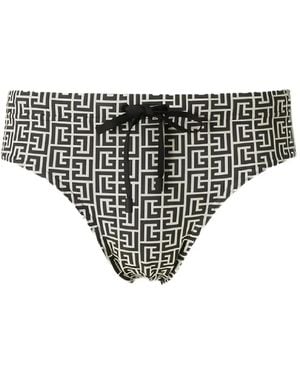 Balmain Monogram-Print Swimsuit Briefs - Grey