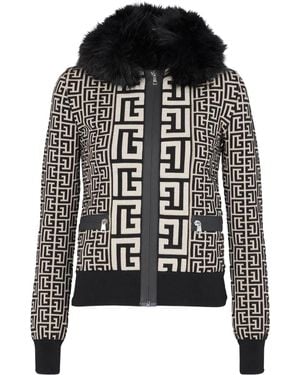 Balmain モノグラム エコファーカラー ジャケット - ブラック