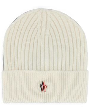 Moncler Ribbed-Knit Beanie Hat - White