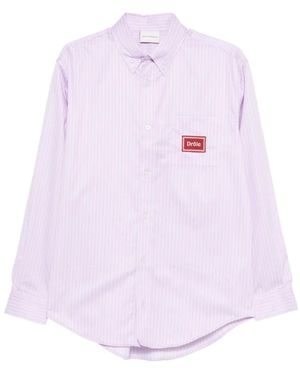 Drole de Monsieur Striped Logo-Patch Shirt - Pink