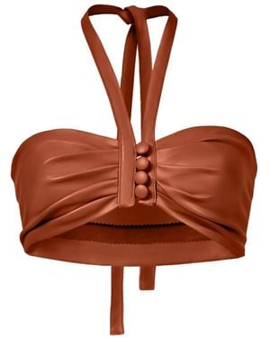 Lika Button Halterneck Top - Brown