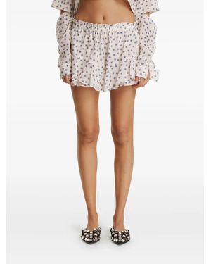 Pink Ruffled Floral Shorts - White