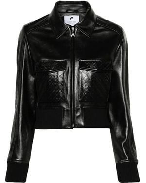 Marine Serre Embossed-Logo Leather Jacket - Black