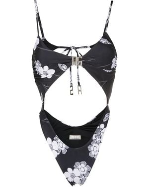 Amir Slama Floral-Print Cut-Out Detailing Swimsuit - Black