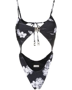 Amir Slama Floral-Print Cut-Out Detailing Swimsuit - Black