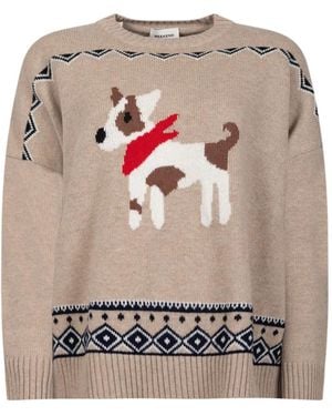 Weekend by Maxmara Dog-Intarsia Fair Isle-Knit Sweater - White