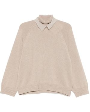 Brunello Cucinelli High-Neck Raglan-Sleeves Sweater - Natur