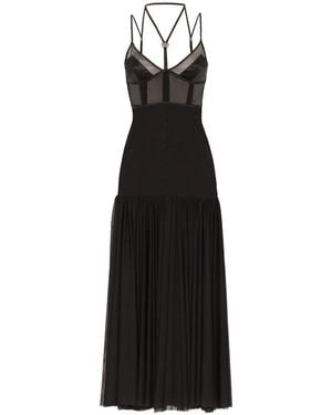 Dolce & Gabbana Abito Midi Con Placca Dg - Nero