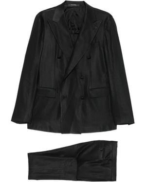 Tagliatore Double-Breasted Peak-Lapel Suit - Black