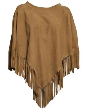 Blusotto Poncho Irene Con Flecos - Neutro