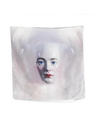Maison Margiela Four Stitches Portrait-Print Scarf - White