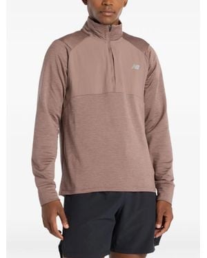 New Balance Half-Zip Long-Sleeve Sweatshirt - Brown