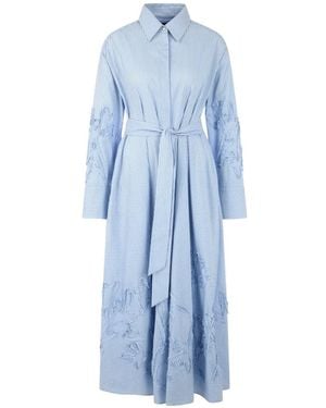 Marc Cain Striped Ruffled Midi Dress - Blue