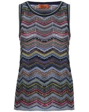 Missoni Sleeveless Chevron Viscose-Blend Top - Gray
