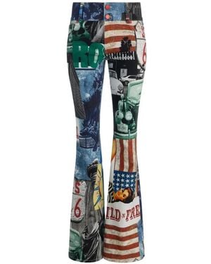 Alice + Olivia Kai Graphic-Print Flared Jeans - Blue