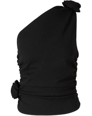 Magda Butrym Rose-Embellished One-Shoulder Top - Black