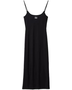 Miu Miu Logo-Print Jersey Midi Dress - Black