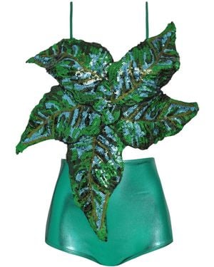 Brigitte Bardot Carnaval Folhas Bikini - Green