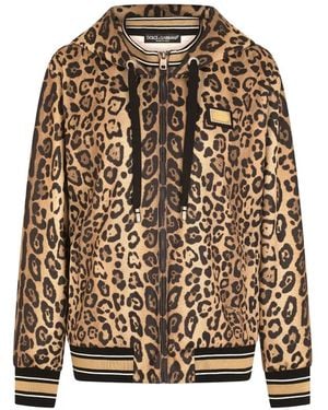 Dolce & Gabbana Zip-Up Jersey Hoodie With Leopard Print - Brown
