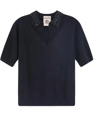 Semicouture Bead-Embellished Short-Sleeve Jumper - Blue
