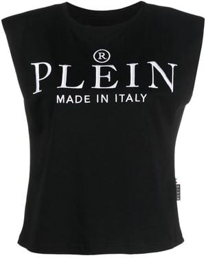 Philipp Plein Logo-Print Cotton Tank Top - Black