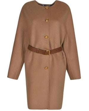 Prada ベルテッド ボタン コート - ブラウン
