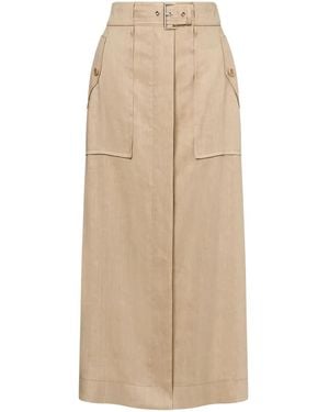 Alberta Ferretti High-Waisted Buckled Straight Skirt - Natural