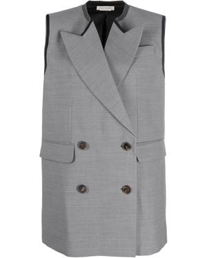 McQueen Gilet Doppiopetto Con Rever A Lancia - Grigio