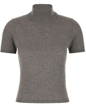Max Mara Haut Côtelé À Col Montant - Gris