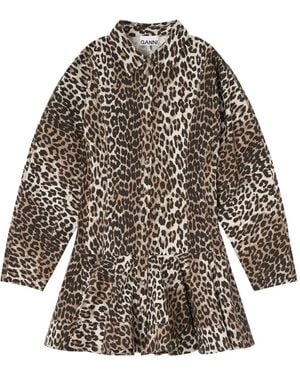 Ganni Leopard-Print Mini Dress - Gray