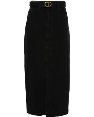 Twinset Belted Denim Midi Skirt - Black