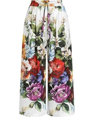 Dolce & Gabbana Hose Aus Popeline Mit Blumenbouquet-Print - Weiß