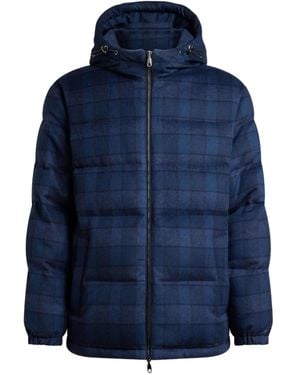 Etro Check-Pattern Hooded Jacket - Blue