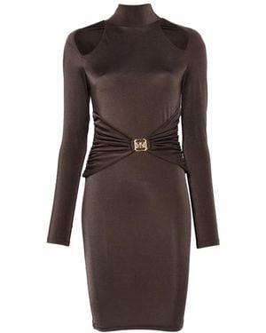 Mazzei Vestido Corto Con Placa Del Logo Y Abertura - Marrón