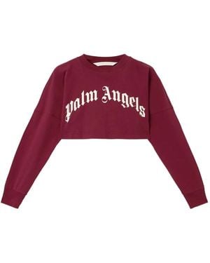 Palm Angels Curved-Logo Cropped Sweatshirt - Red