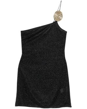 Oséree Lumière Spiral One-Shoulder Mini Dress - Black