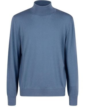 Canali Roll-Neck Knitted Jumper - Blue
