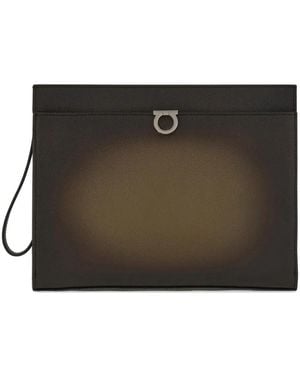 Ferragamo Gancini Hammered-Leather Clutch Bag - Brown