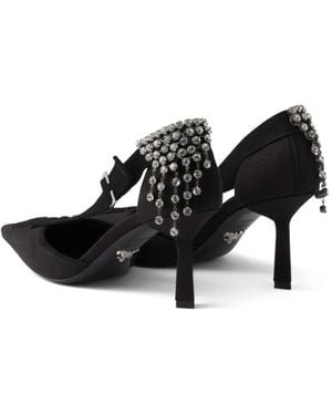 Prada Crystal-Appliqués Canvas Pumps - Black