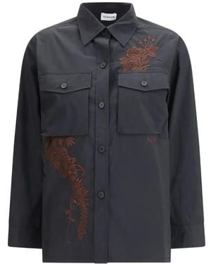 P.A.R.O.S.H. Chemise À Fleurs Brodées Et Poches De Poitrine - Black