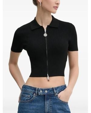HUGO Zip-Front Ribbed Knit Top - Black